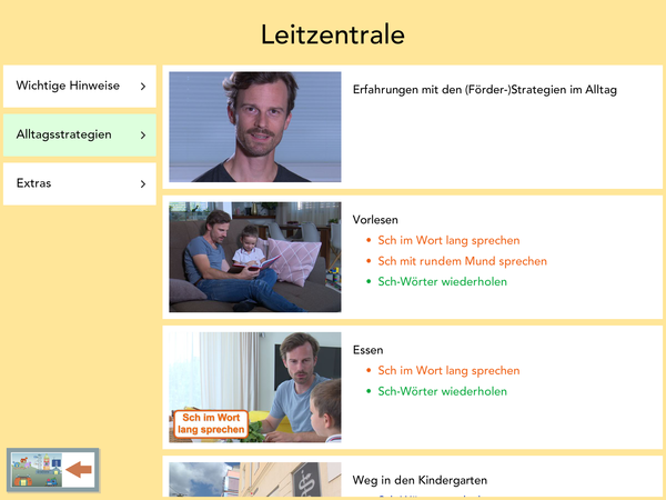 Screenshot: Leitzentrale mit Übersicht über Videos in der Sprachforscher-App von LIFEtool