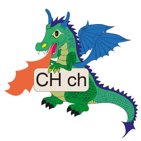 Abbildung: Der bunte Drache Ahemd Fauchi macht "ch". 